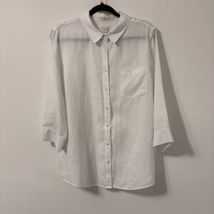 Chico’s No Iron 100% Linen White Button Up Shirt Sz 3/XL